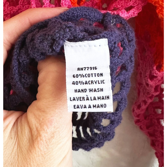 Anthropologie Maeve Crochet Top OS Sheer Beach Cover Rainbow Retro Boho Relaxed - Picture 4 of 6